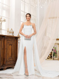 Sequin Strapless Wedding Dress High Waist Elegant Long Evening Gown