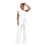 Women's Sexy Solid Color Fashion One-Shoulder Slash Shoulder Jumpsuit