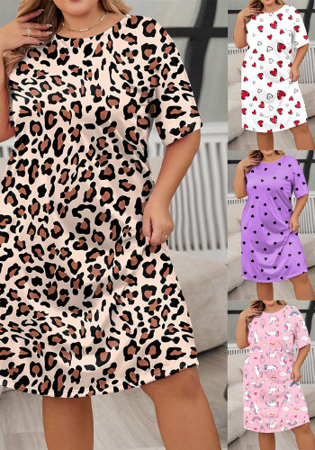 Plus Size Women's Short Butterfly Sleeves Leopard Print Nightdress