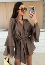 Women's Lace Ruffle Sleeve V-Neck Blouse