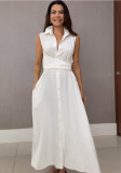 Summer Women's V-Neck Sleeveless Slim Waist Long Dress