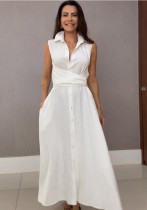 Summer Women's V-Neck Sleeveless Slim Waist Long Dress Summer Women's V-Neck Sleeveless Slim Waist Long Dress