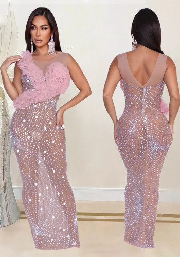 Round Neck Low Back Print Sleeveless Bodycon Dress