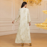Spring Fashion Muslim Robe Jacquard Chiffon Sequin Abaya Dress