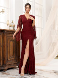 Burgundy Bridesmaid Dress Sexy Slim Fishtail Formal Evening Gown