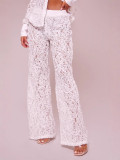 Autumn Slim Sexy Hollow Jacquard Lace Two Piece Pants Set