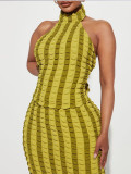 Women's Summer Halter Neck Low Back Crop Top and Skirt Two Piece Set