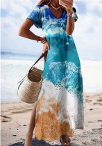Women's Tie-Dye V-Neck Short-Sleeve Beach Holidays Dress
