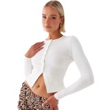 Spring and Summer Women's Solid Color Slim Long Button Cardigan Top