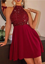 Summer Fashion Women's Beaded Halter Neck Short Dress