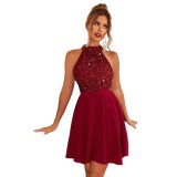 Summer Fashion Women's Beaded Halter Neck Short Dress