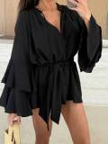 Women's Lace Ruffle Sleeve V-Neck Blouse