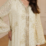 Spring Fashion Muslim Robe Jacquard Chiffon Sequin Abaya Dress