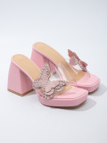 Women's Transparent High-Heeled Sandals Butterfly Rhinestone Thick Soles