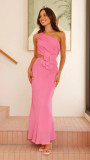 Summer Fashion Women's Sexy Slash shoulder Solid Color Slim Dress