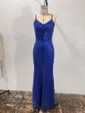 Women's Fashionable Sexy Strap Sequin Long Dress