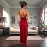 Women's Sexy Slit Slash Shoulder Sleeveless Evening Dress