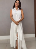 Summer Women's V-Neck Sleeveless Slim Waist Long Dress