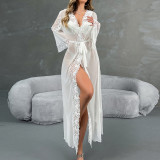 Sexy Mesh Lace Belt Hooded Bathrobe Homewear