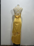 Chic Low Back Mesh Patchwork strap Summer Dress