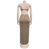 Women's Strapless Beaded Two-Piece Bodycon Skirt Set