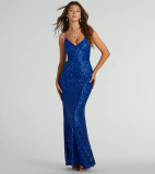 Women's Fashionable Sexy Strap Sequin Long Dress