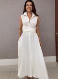 Summer Women's V-Neck Sleeveless Slim Waist Long Dress