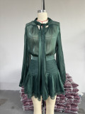 Women Bow Tie Top and Pleated Skirt Casual Two Piece Set