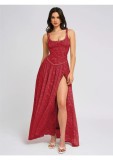 Women Sexy Floral Strap High Slit Long Dress