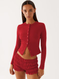 Spring and Summer Women's Solid Color Slim Long Button Cardigan Top