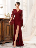Burgundy Bridesmaid Dress Sexy Slim Fishtail Formal Evening Gown