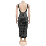 Women's Sexy Beaded Slim Arm Low Back Strapless Dress