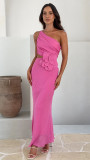 Summer Fashion Women's Sexy Slash shoulder Solid Color Slim Dress