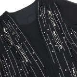 Muslim Women Elegant Beaded Belt Evening Dress with Robe Dubai Abaya