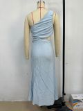 Summer Fashion Women's Sexy Slash shoulder Solid Color Slim Dress