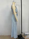 Summer Fashion Women's Sexy Slash shoulder Solid Color Slim Dress
