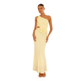 Summer Fashion Women's Sexy Slash shoulder Solid Color Slim Dress