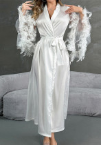 Women's Sexy Satin Nightgown Feather Long Bathrobe Pajamas Women's Sexy Satin Nightgown Feather Long Bathrobe Pajamas