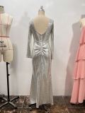 Autumn and Winter Formal Party Sexy Slim Long Sleeve Sequin Evening Dress
