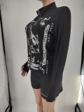 Women's Fashion Printed Long Sleeve Two Piece Shorts Set