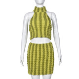 Women's Summer Halter Neck Low Back Crop Top and Skirt Two Piece Set