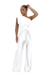 Women's Sexy Solid Color Fashion One-Shoulder Slash Shoulder Jumpsuit