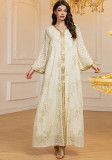 Spring Fashion Muslim Robe Jacquard Chiffon Sequin Abaya Dress
