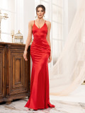 Women's Summer V-Neck Lace-Up Fishtail Evening Dress