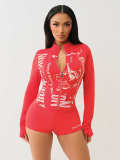 Women's Fashion Printed Long Sleeve Two Piece Shorts Set
