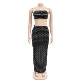Women's Strapless Beaded Two-Piece Bodycon Skirt Set