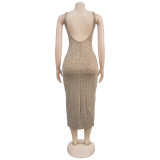 Women's Sexy Beaded Slim Arm Low Back Strapless Dress