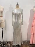 Autumn and Winter Formal Party Sexy Slim Long Sleeve Sequin Evening Dress