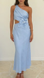 Summer Fashion Women's Sexy Slash shoulder Solid Color Slim Dress