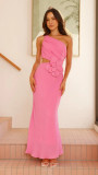 Summer Fashion Women's Sexy Slash shoulder Solid Color Slim Dress